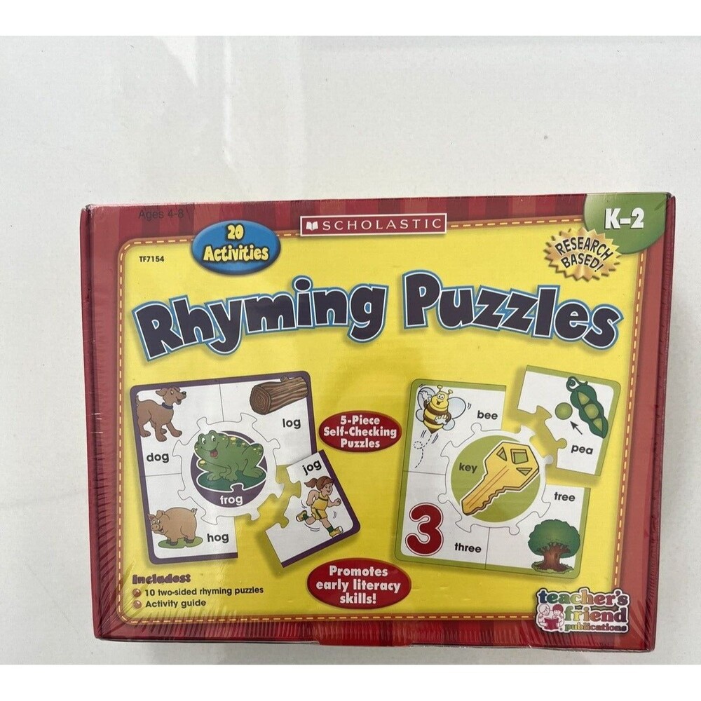 Rhyming Puzzles by Scholastic Kit 10 2 Sided 5 pc Self Check Puzzles NEW SEALED!